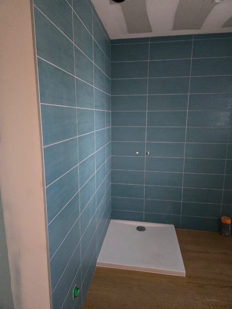 Rénovation de salle de bains carrelage bleu